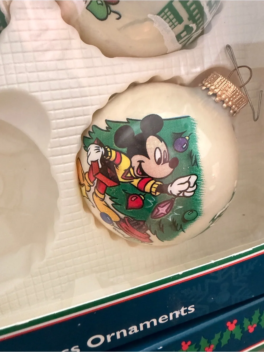 Disney Mickey Mouse & Friends White Glass Christmas Ornaments - qty 15